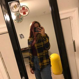 Plaid Yellow Black Blue and Magenta Flannel.